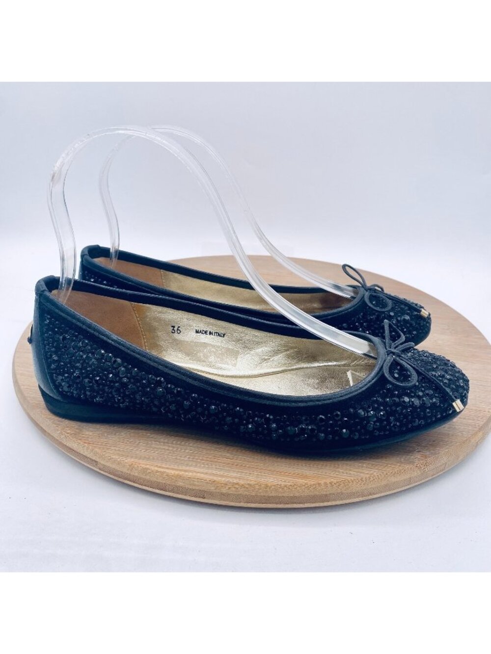 Jimmy Choo Shoes Womens 6 36 Black Leather Rhinestone Ballet Flats Italy